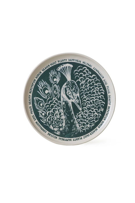 Hermia Juego de 4 Platos de Postre de Cerámica, 22 cm, Crema y Azul Marino